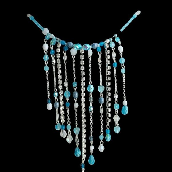 Vintage Czech blue and clear crystal cascade necklace - Picture 7 of 7